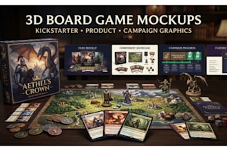 create 3d board game mockups and kickstarter graphics