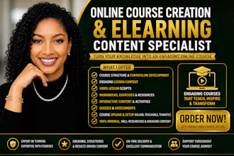 design online course content, curriculum, elearning course materials any topics