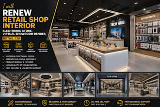 renew retail shop interior, electronic store,virtual showroom render, retail cgi