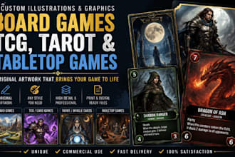 create custom illustrations and graphics for board games, tcg, tarot, and