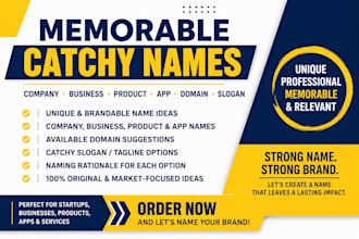 create memorable catchy domain unique  business product app brand name slogan