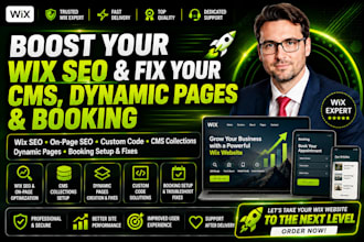do wix SEO,onpage,custom code, dynamic pages,cms collection, booking setup fix
