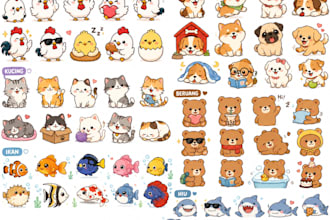 draw cute kawaii custom animal sticker pack