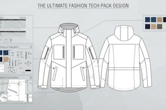 create fashion tech pack, clothing tech pack and technical drawings