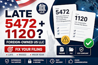 handle late form 5472, 1120 filing for foreign owned US llc and filing support