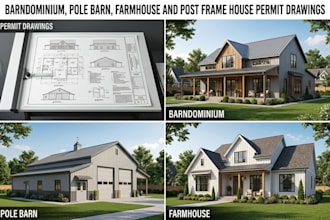 design barndominium, pole barn, farmhouse and post frame house permit drawings