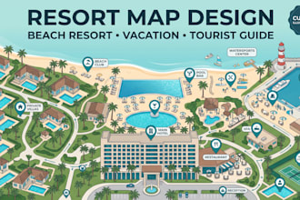 design resort map, beach resort map, vacation map and tourist destination