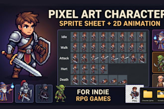 create pixel art characters sprite sheet 2d animation indie game rpg game asset