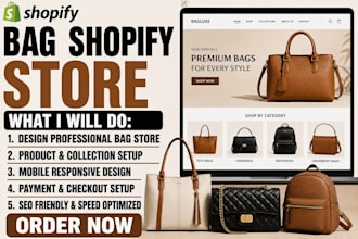 design shopify bag store, handbag, tote bag, backpack and fashion website