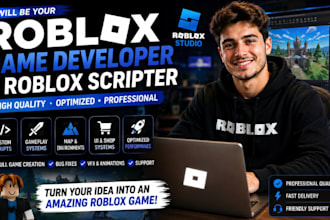 be your roblox game developer, lua ,vfx, roblox scripter for game development