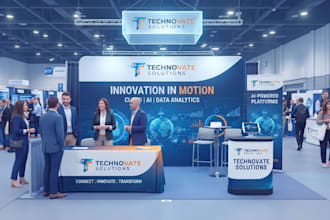 design trade show booth, exhibition backdrop and print ready graphic
