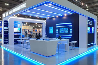 design trade show booth, exhibition backdrop and print ready graphic