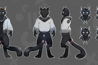 draw fursona furry character sheet design in anime style