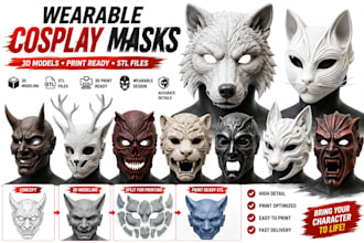 design wearable 3d cosplay masks, halloween masks and stl files