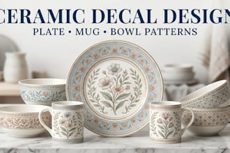 work decal design ceramic plate, mug, bowl patterns