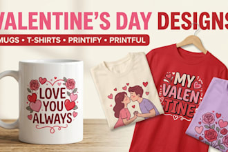 create valentines day mug, tshirt designs, printify printful