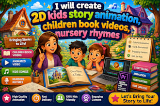 create 2d kids story animation, children book videos, nursery rhymes