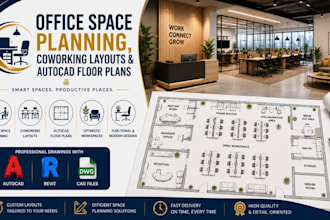 create office space planning, coworking layouts and autocad floor plans