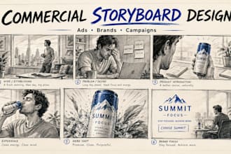 create commercial storyboard illustrations for ads and brand marketing campaigns