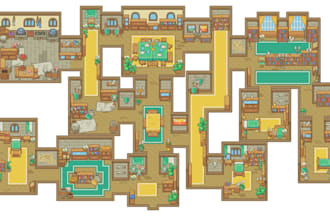 do pixel art tileset, top down pixel tilemap, 2d background, indie game asset