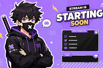 design anime, pokemon, vtuber stream overlay for twitch kick