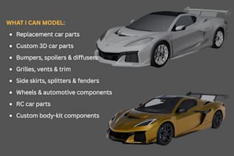 do 3d model custom car parts from photos for 3d printing and stl