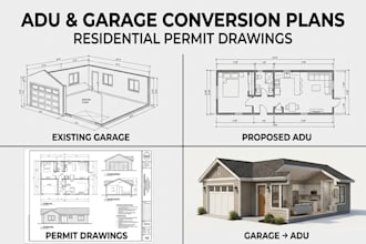 design adu and garage conversion plans with residential permit drawings