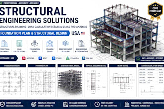 structural drawing load calculation etabs staad pro analysis foundation plan USA