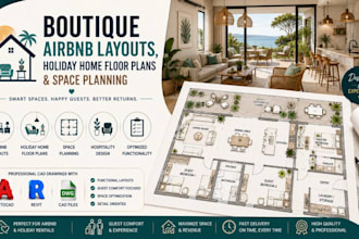 design boutique airbnb layouts, holiday home floor plans and space planning