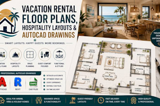 create vacation rental floor plans, hospitality layouts and autocad drawings