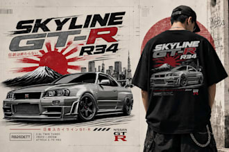 design custom automotive t shirt and car illustration