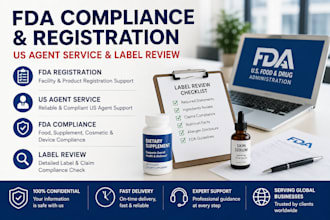 handle fda compliance, fda registration, US agent service, and label review