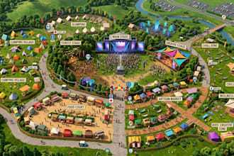 design 3d isometric campground, event, festival and tourism maps