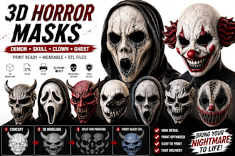 design custom 3d horror masks, demon skull masks and stl files