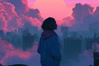 create anime style album cover, music cover