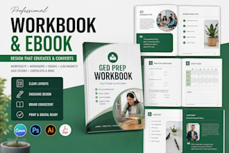 design ged worksheets, workbooks, ebooks cover and lead magnet PDF