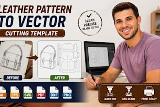 convert leather pattern to vector leather cutting pattern, leathercraft template