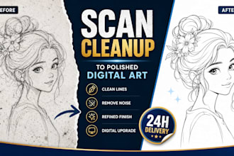 clean your scanned drawing and convert it into polished digital art