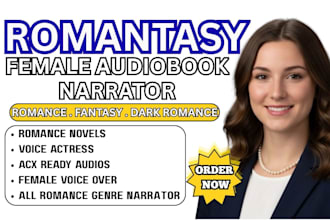 be your romantasy audiobook narrator and female voice over for acx