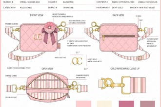 design a fashion handbag, bag, or backpack tech pack