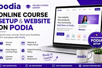 setup podia online course website, podia course, sales page and digital product