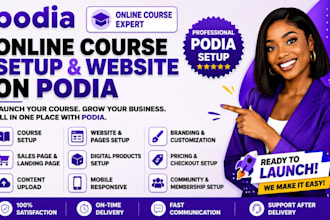 setup podia online course website, podia course sales page and digital product