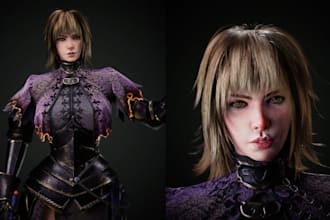 model 3d game character, facial rig, full body rig, animation
