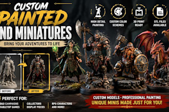 create custom painted 3d miniatures, figures and printable 3d modes