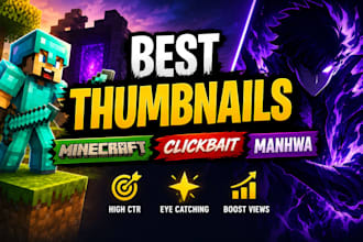 design the best youtubethumbnail minecraft  clickbait manhwa thumbnail for video