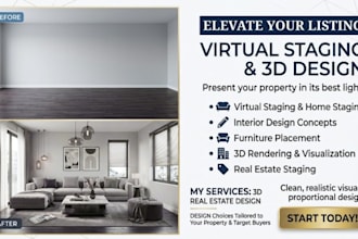 do virtual staging, virtual renovation, interior design and 3d rendering