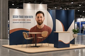 design trade show booth exhibition stand kiosk backdrop and event signage