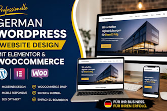 design a professional german wordpress website with elementor, woo commerce