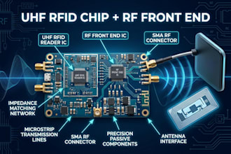 integrate uhf rfid chip, rf front end, antenna, reader and matching network