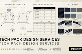 create fashion tech pack and clothing tech pack with apparel technical drawings